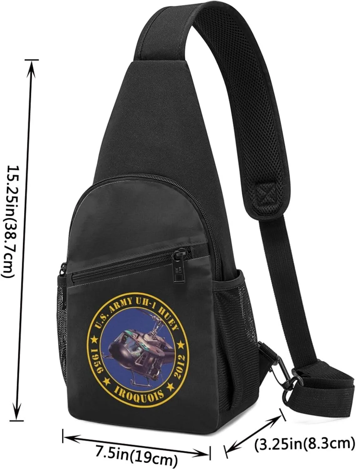 Army UH-1 Huey Tribute Sling Bag Crossbody Backpack Shoulder Casual Daypack Bags for Men