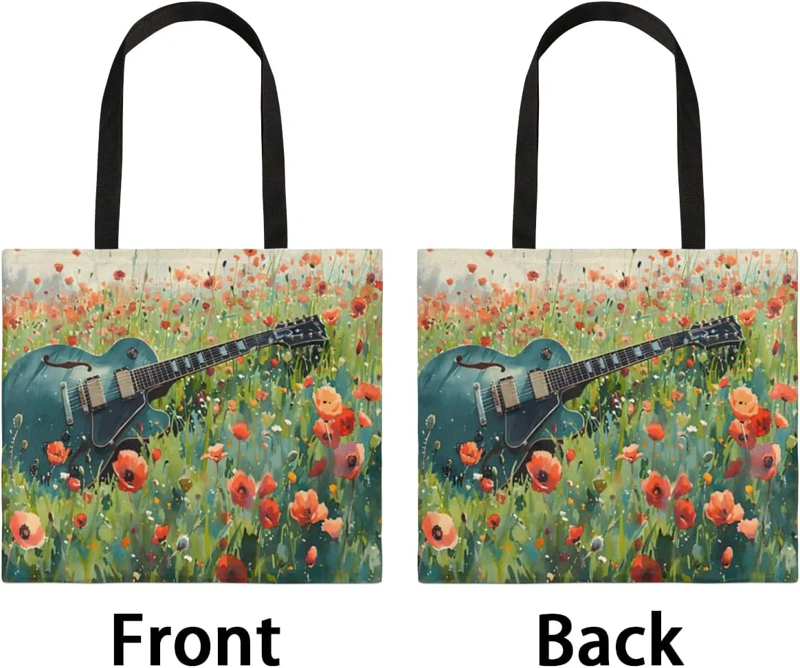 Art Musical Instruments Canvas Tote Bag for Women Men Stylish Tote Handbag Shoulder Bag Reusable Grocery Bag