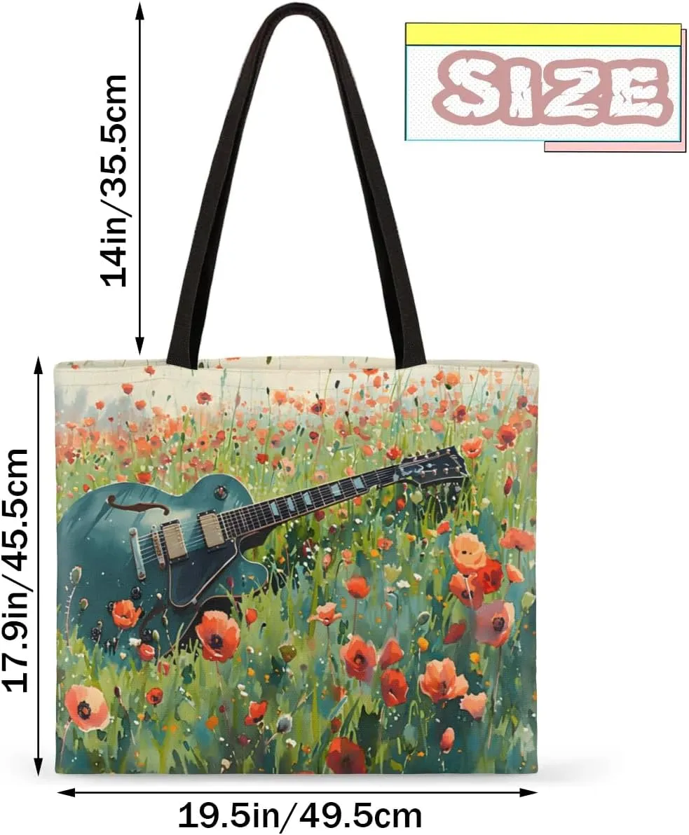 Art Musical Instruments Canvas Tote Bag for Women Men Stylish Tote Handbag Shoulder Bag Reusable Grocery Bag