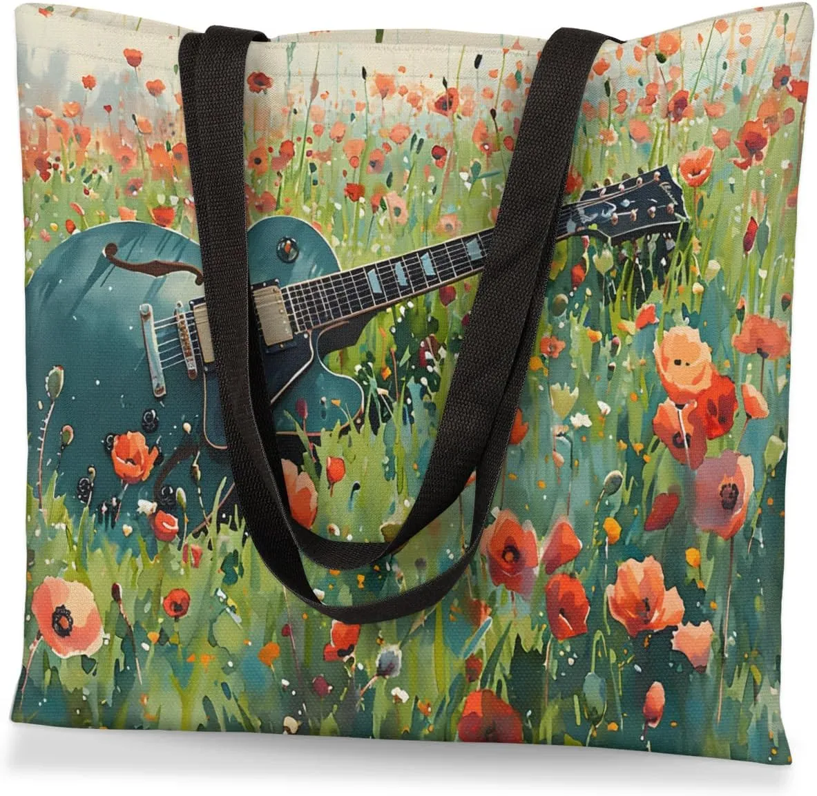 Art Musical Instruments Canvas Tote Bag for Women Men Stylish Tote Handbag Shoulder Bag Reusable Grocery Bag