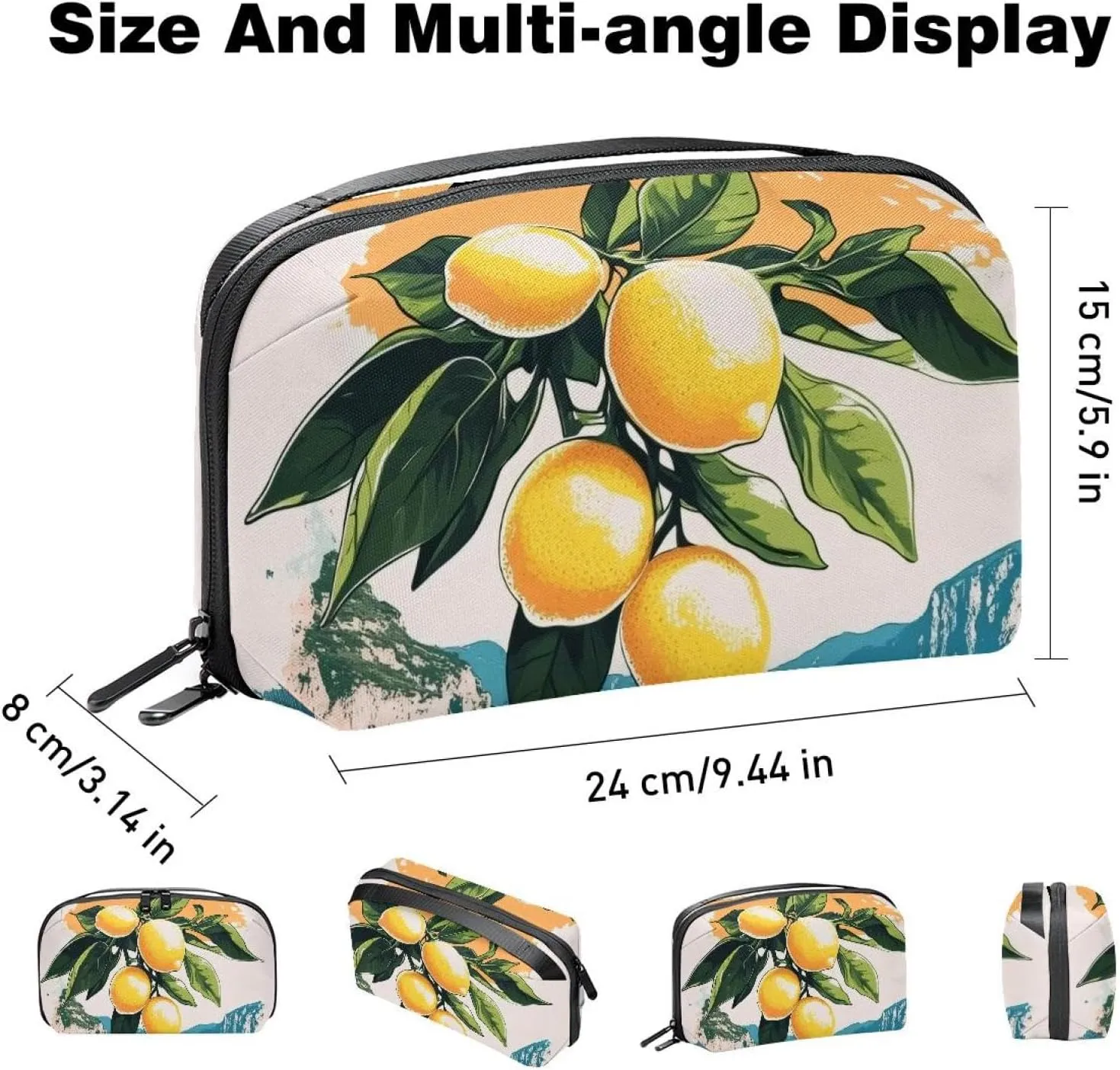 Art Summer Coast Lemon Branch Electronics Organizer, Cord Cable Storage Bag Waterproof for Home Travelling, Electronic Accessories Case for Charge Mouse USB SD Card Hard Drives