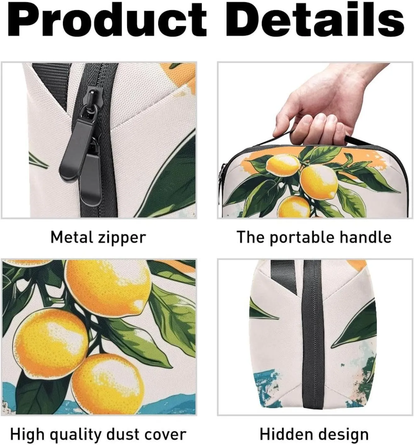 Art Summer Coast Lemon Branch Electronics Organizer, Cord Cable Storage Bag Waterproof for Home Travelling, Electronic Accessories Case for Charge Mouse USB SD Card Hard Drives