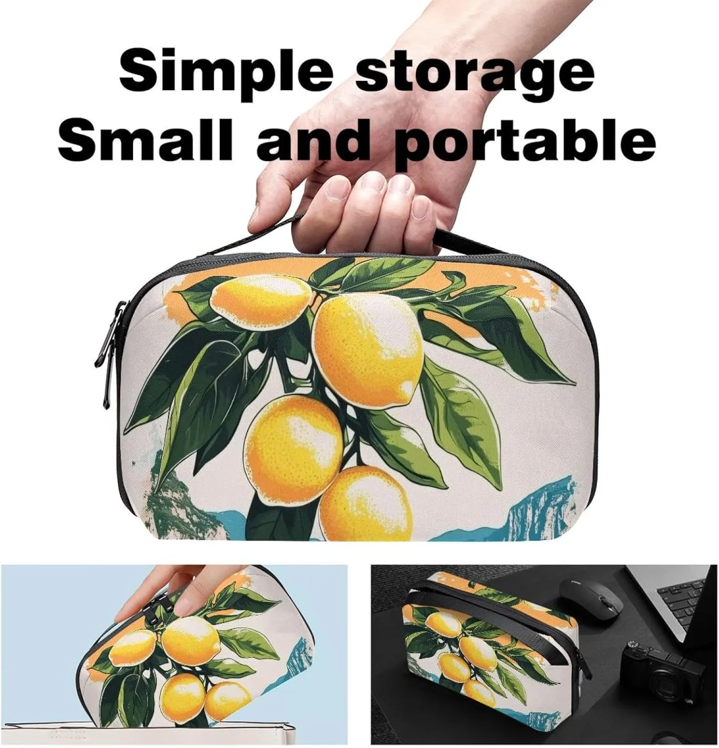 Art Summer Coast Lemon Branch Electronics Organizer, Cord Cable Storage Bag Waterproof for Home Travelling, Electronic Accessories Case for Charge Mouse USB SD Card Hard Drives
