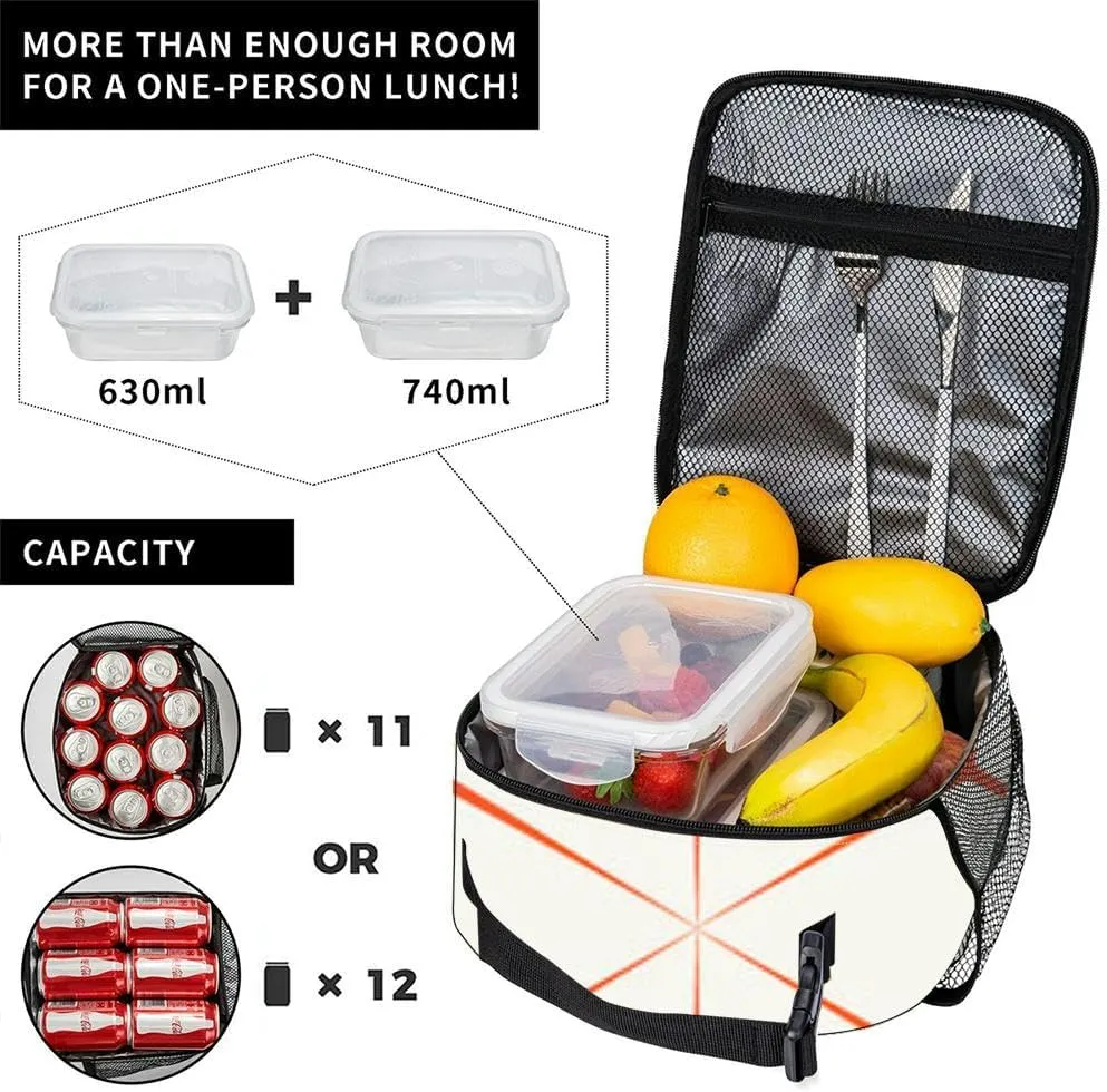 artistic red and white hexagonal geometric art Insulated Iunch Bag for Men Woman Large Portable Waterproof Reusable Thermal Lunch Box with Pockets for Work Travel Picnic