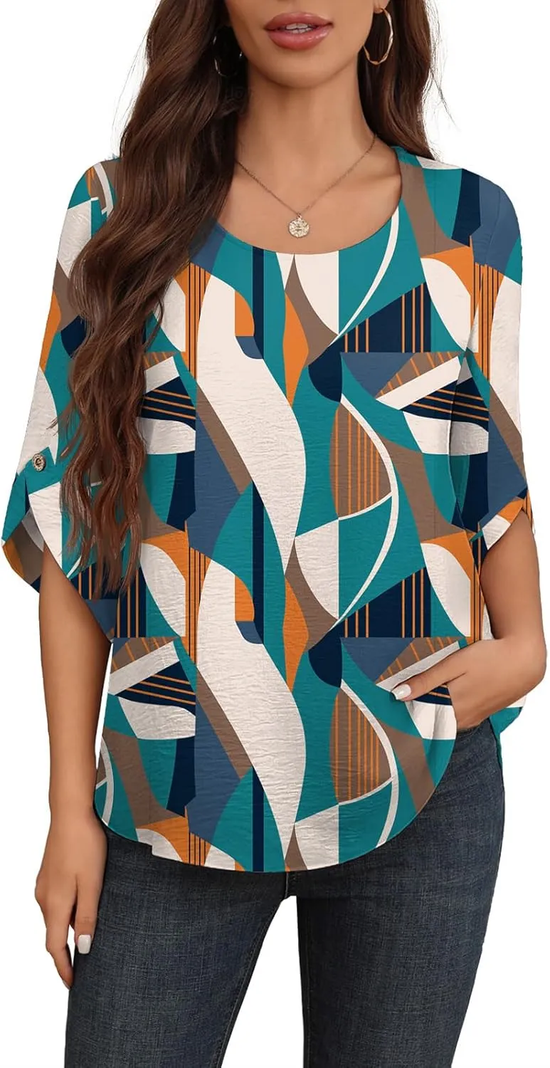 Askyes Women's 2025 Summer Chiffon Blouses Bell Short Sleeve Tshirts Casual Loose Flowy Dressy Work Tops for Leggings Blouse