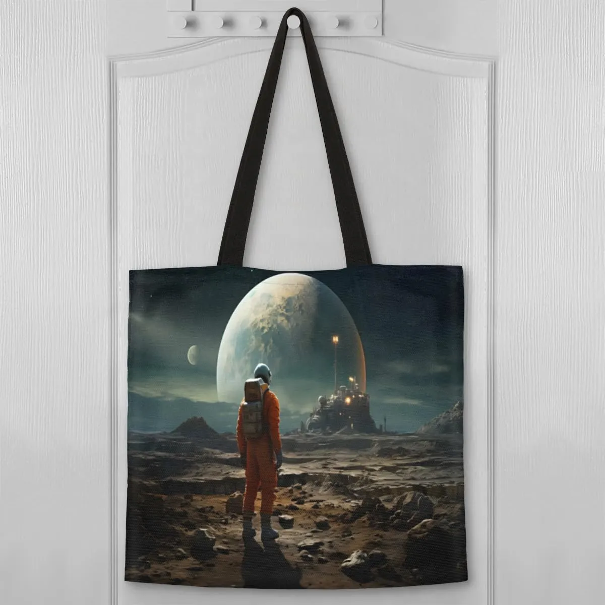 Astronaut Looking Up At Earth Canvas Tote Bag for Women Men Stylish Tote Handbag Shoulder Bag Reusable Grocery Bag