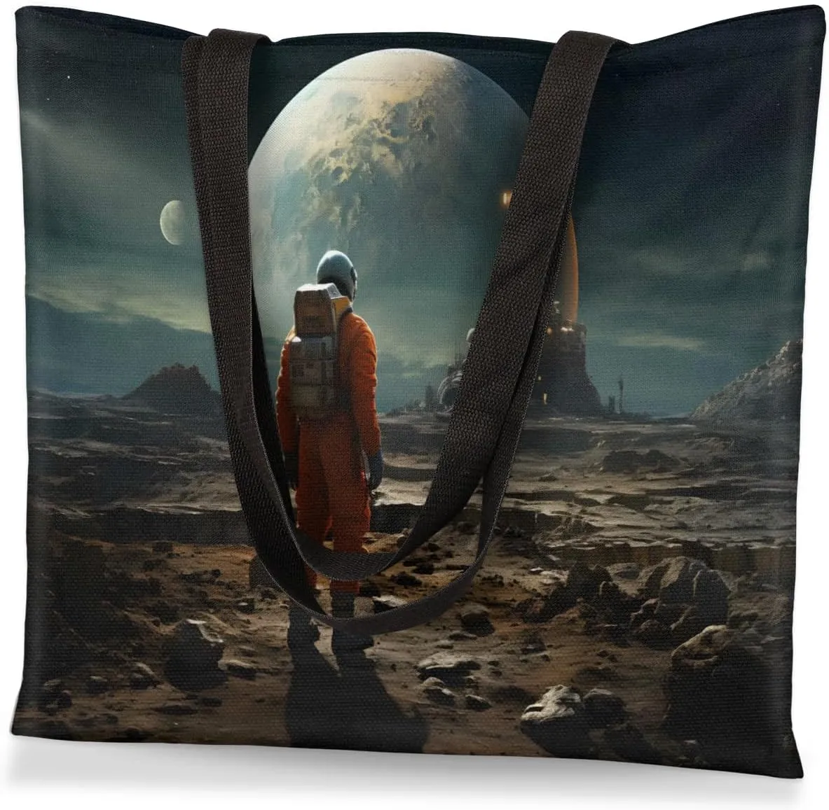Astronaut Looking Up At Earth Canvas Tote Bag for Women Men Stylish Tote Handbag Shoulder Bag Reusable Grocery Bag