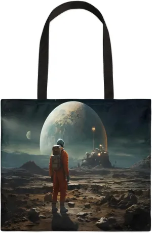 Astronaut Looking Up At Earth Canvas Tote Bag for Women Men Stylish Tote Handbag Shoulder Bag Reusable Grocery Bag