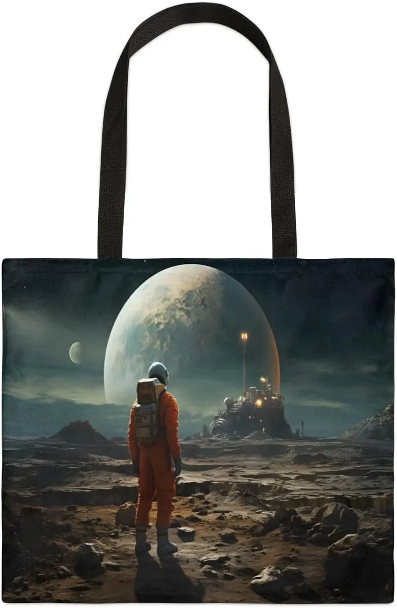 Astronaut Looking Up At Earth Canvas Tote Bag for Women Men Stylish Tote Handbag Shoulder Bag Reusable Grocery Bag