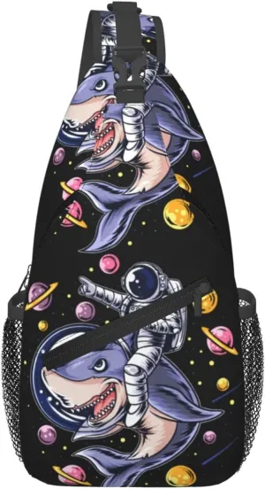 Astronauts Ride A Shark In Space With The Planets Chest Sling Bag Crossbody Shoulder Backpack Bag Gym Cycling Daypack Travel Hiking Cross Bag