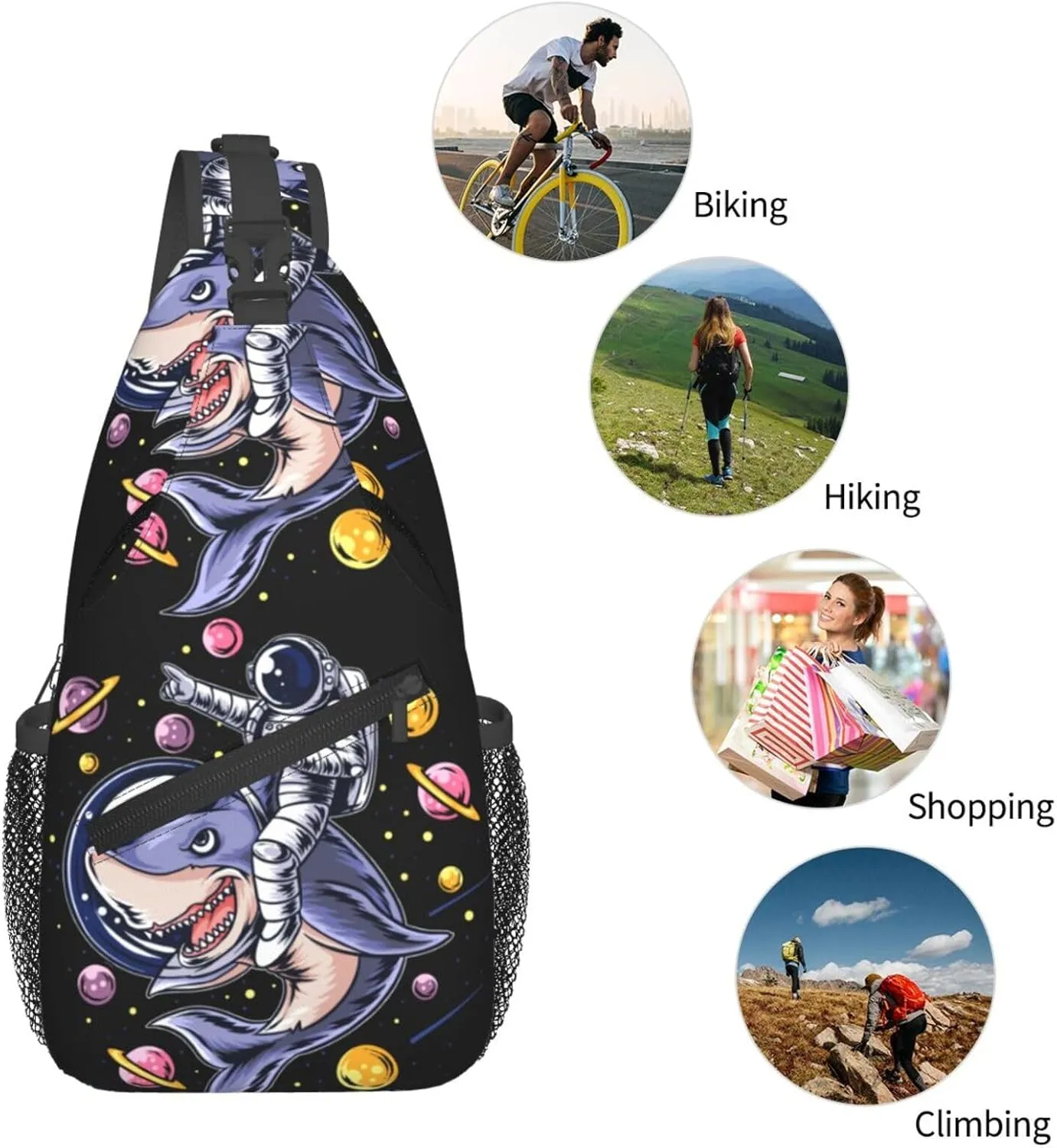 Astronauts Ride A Shark In Space With The Planets Chest Sling Bag Crossbody Shoulder Backpack Bag Gym Cycling Daypack Travel Hiking Cross Bag
