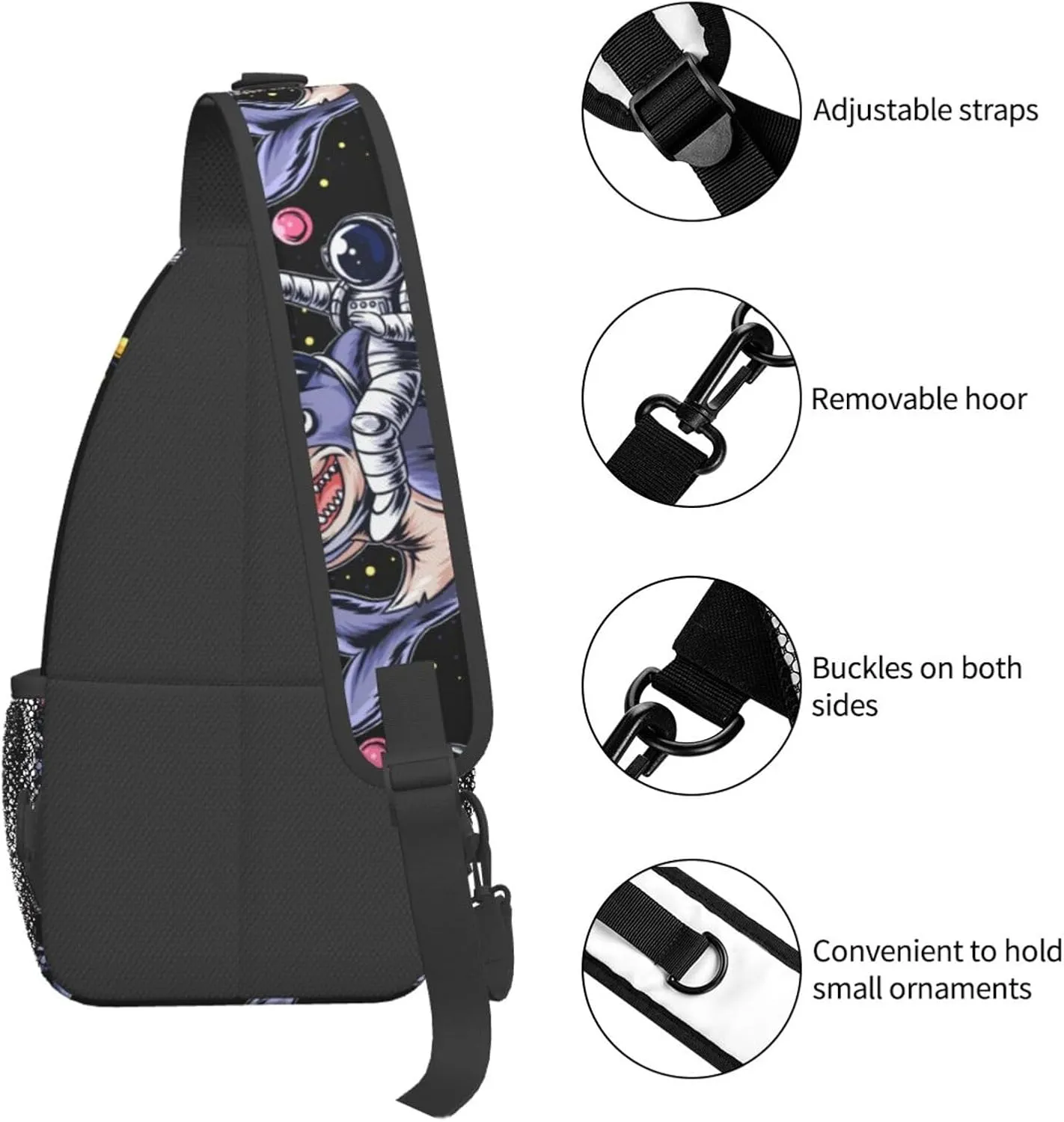 Astronauts Ride A Shark In Space With The Planets Chest Sling Bag Crossbody Shoulder Backpack Bag Gym Cycling Daypack Travel Hiking Cross Bag