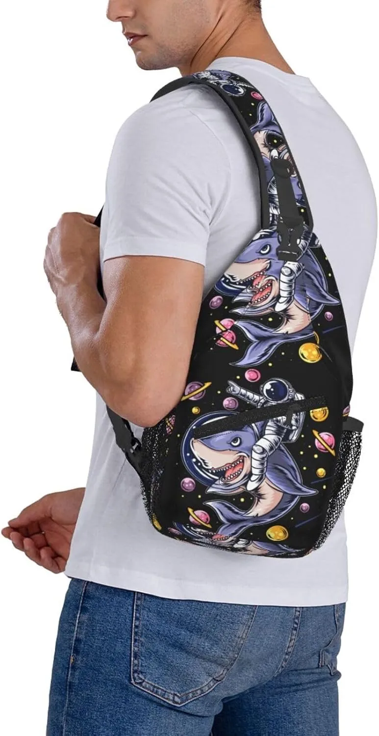 Astronauts Ride A Shark In Space With The Planets Chest Sling Bag Crossbody Shoulder Backpack Bag Gym Cycling Daypack Travel Hiking Cross Bag