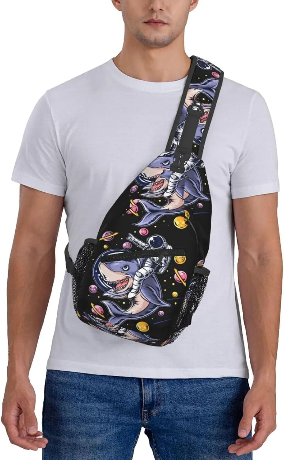 Astronauts Ride A Shark In Space With The Planets Chest Sling Bag Crossbody Shoulder Backpack Bag Gym Cycling Daypack Travel Hiking Cross Bag