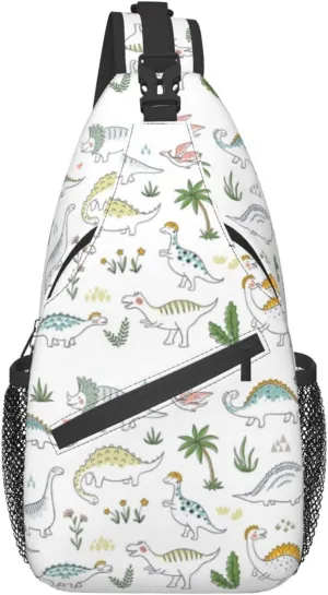 ASYG Cute Dinosaur Sling Bag Dino Crossbody Chest Daypack Casual Backpack Women Shoulder Bag For Travel Picnic