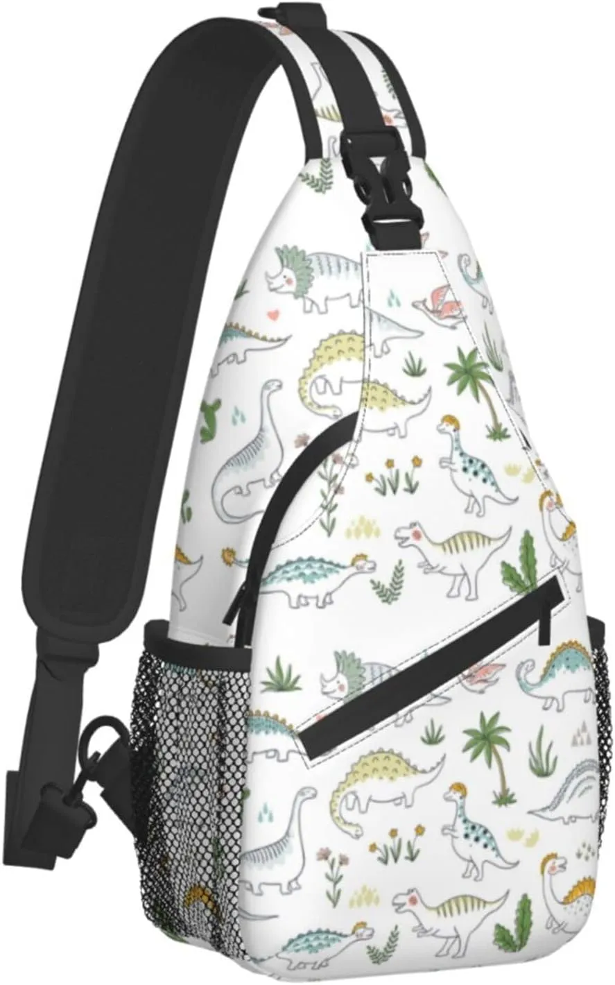 ASYG Cute Dinosaur Sling Bag Dino Crossbody Chest Daypack Casual Backpack Women Shoulder Bag For Travel Picnic