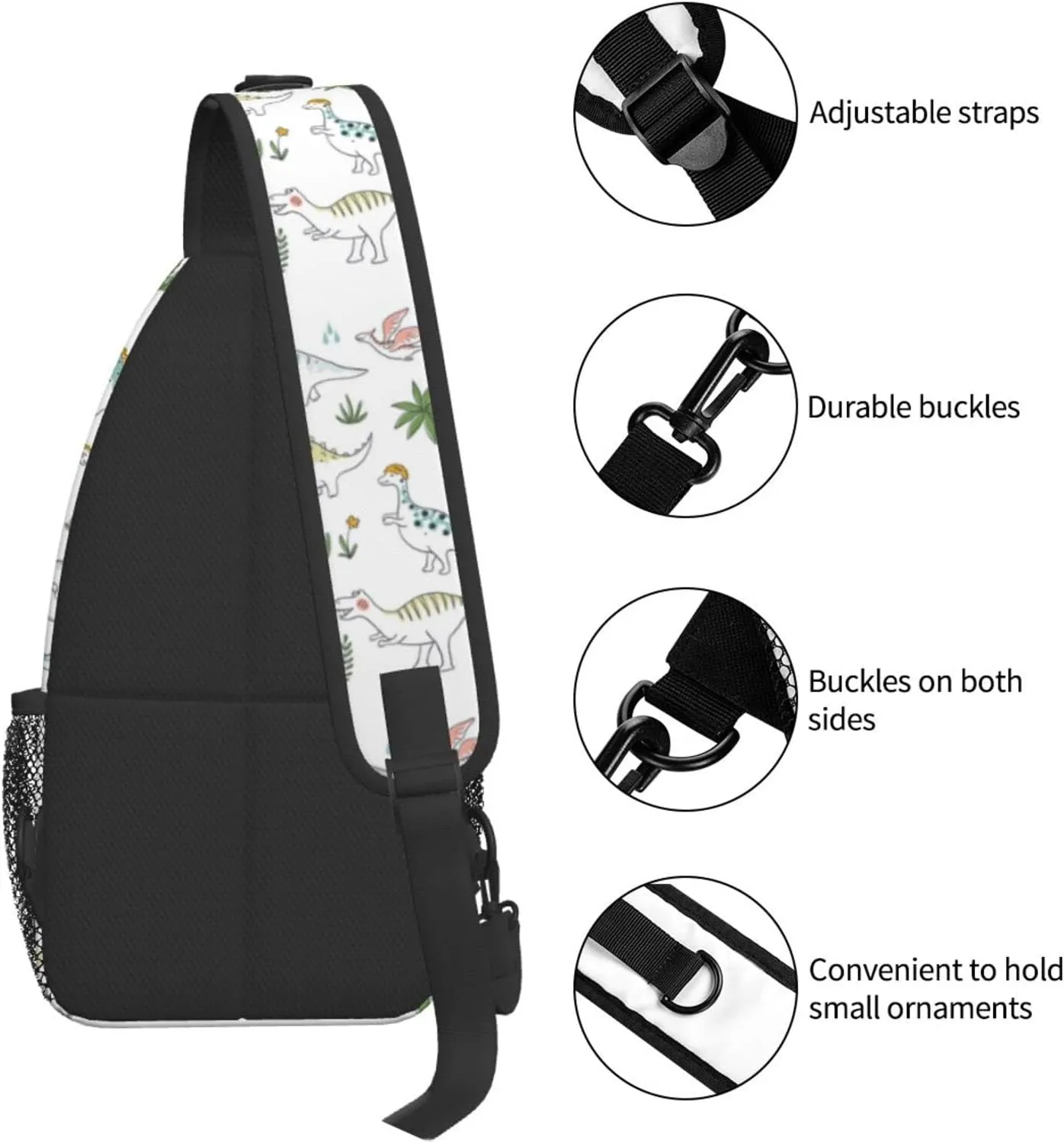 ASYG Cute Dinosaur Sling Bag Dino Crossbody Chest Daypack Casual Backpack Women Shoulder Bag For Travel Picnic