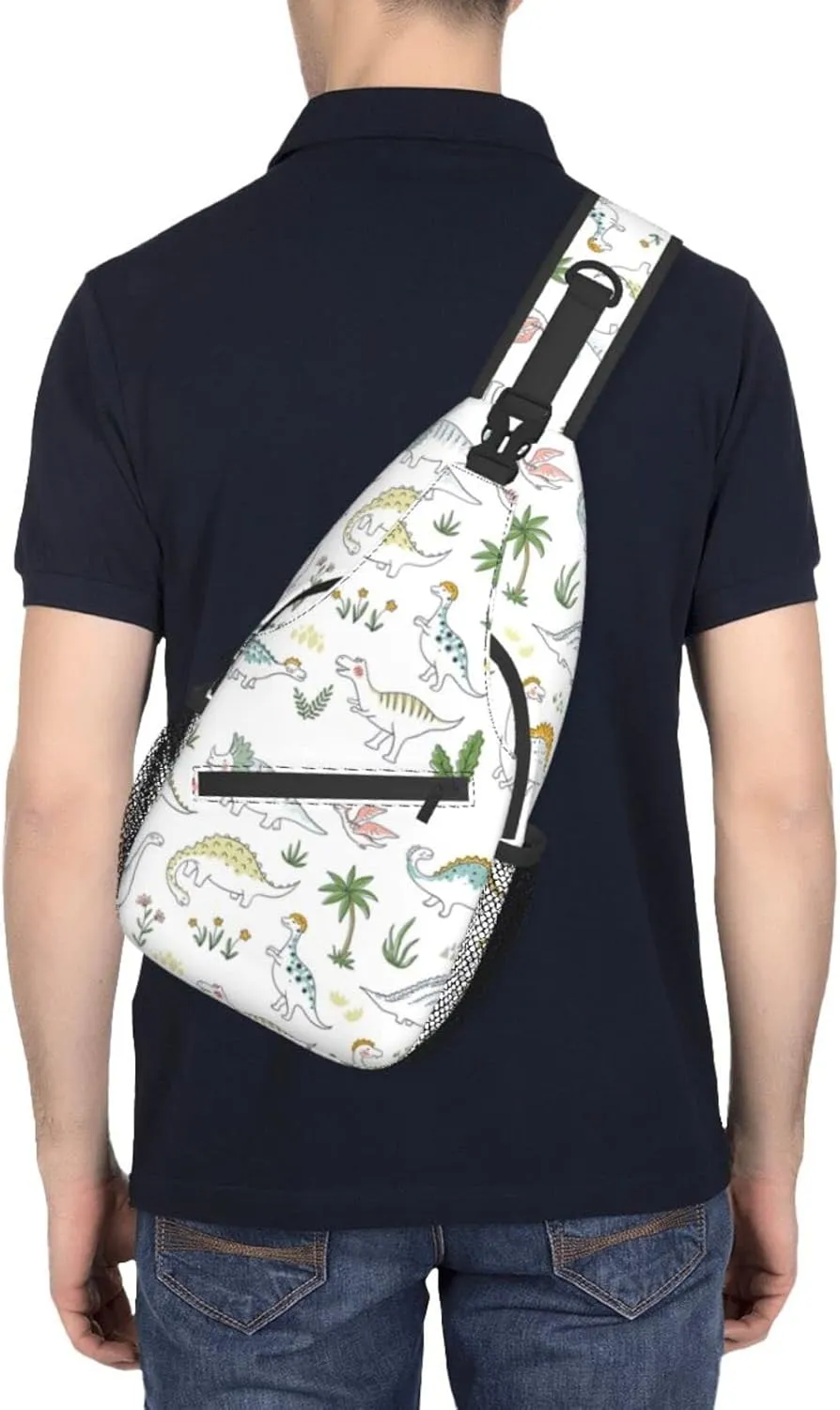 ASYG Cute Dinosaur Sling Bag Dino Crossbody Chest Daypack Casual Backpack Women Shoulder Bag For Travel Picnic