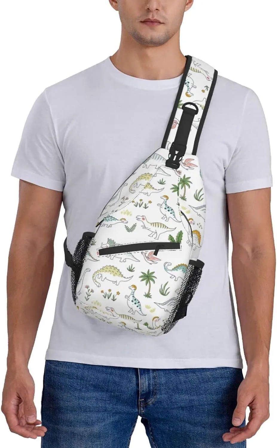 ASYG Cute Dinosaur Sling Bag Dino Crossbody Chest Daypack Casual Backpack Women Shoulder Bag For Travel Picnic