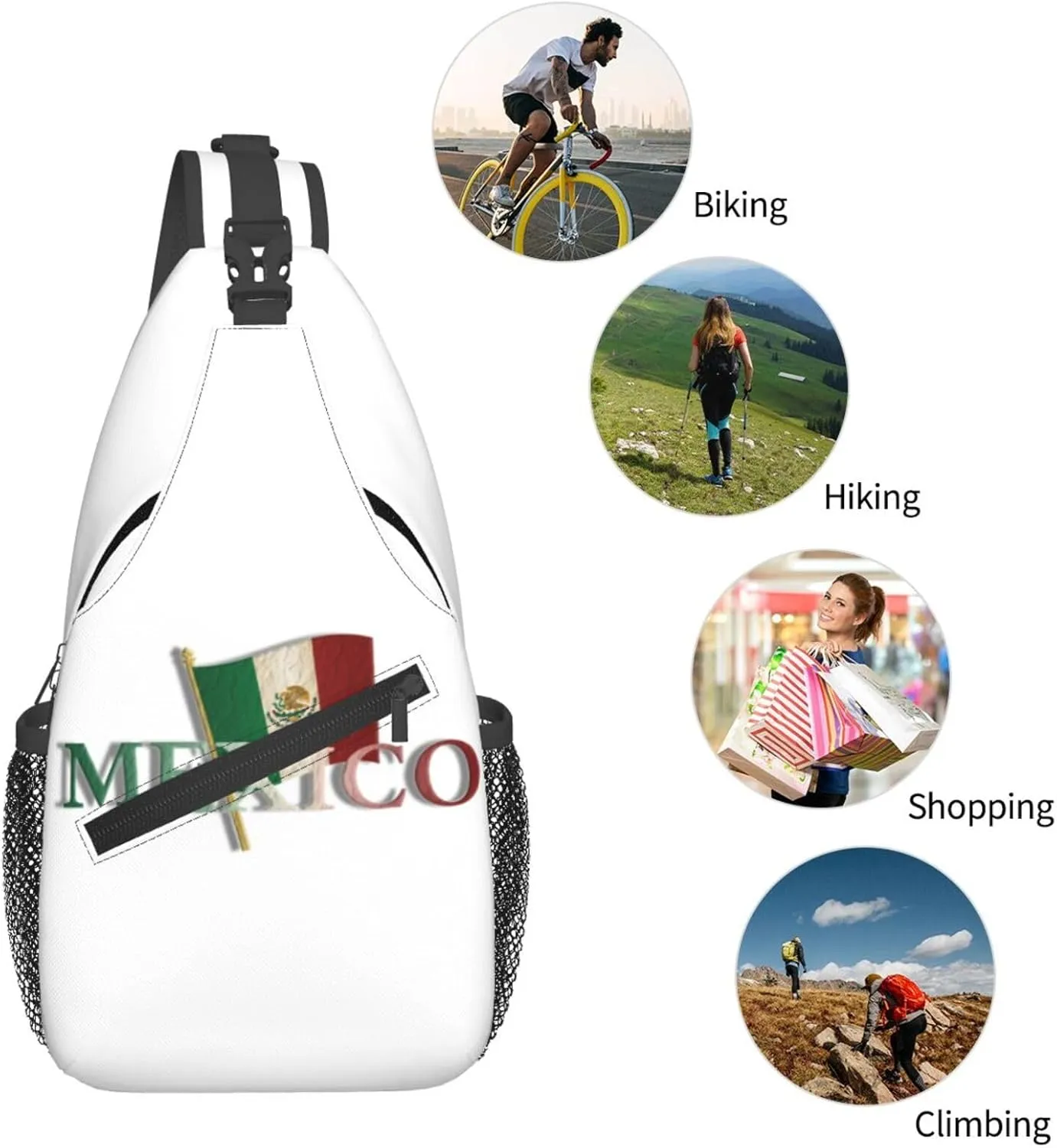 ASYG Mexico Sling Bag Mexico Flag Shoulder Bag Mexico Crossbody Chest Daypack Casual Backpack Bag for Mexican