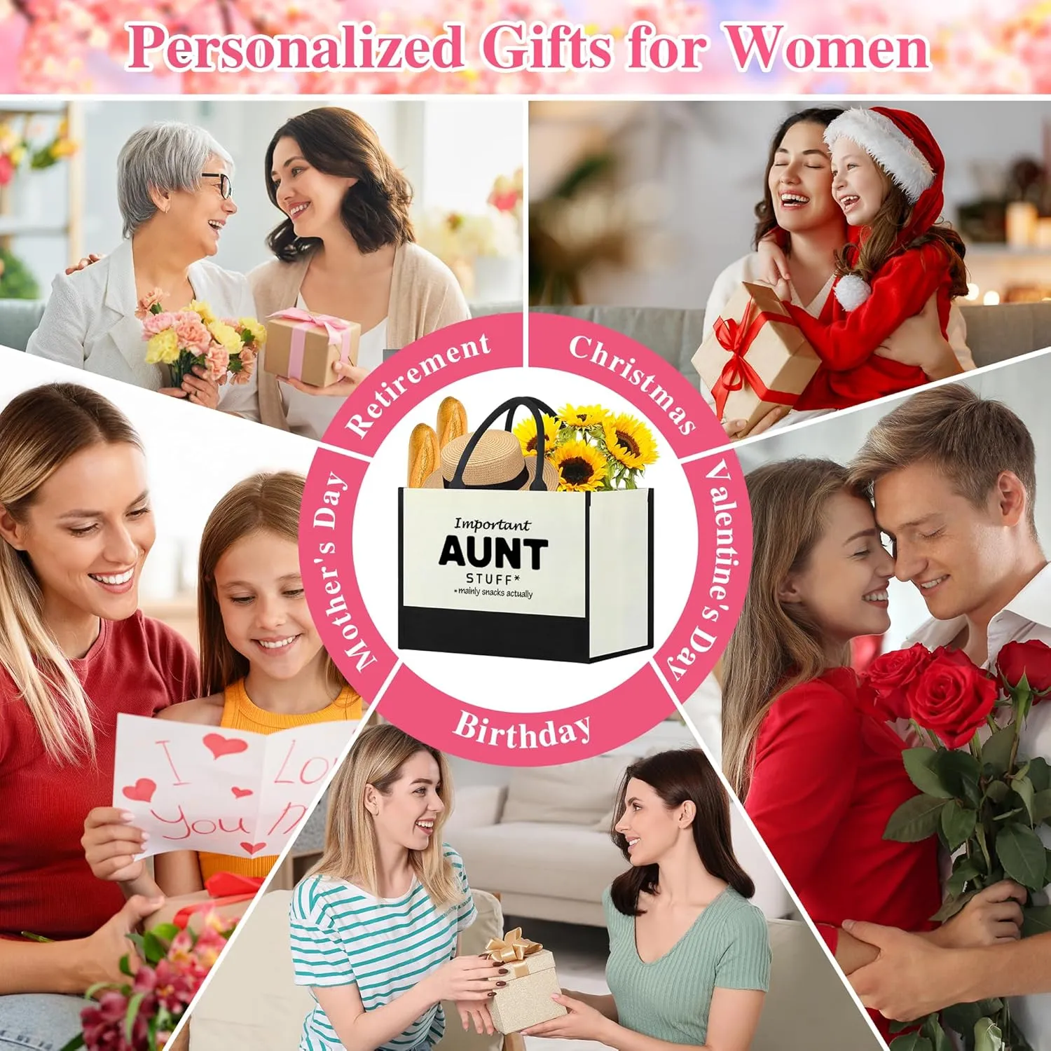Aunt Gifts,Mothers Day Gift,Birthday Present for New Aunt from Nephew Niece,Women Canvas Tote Bag Shopping Bag Makeup Bag for Auntie,Best Aunt Ever Gifts