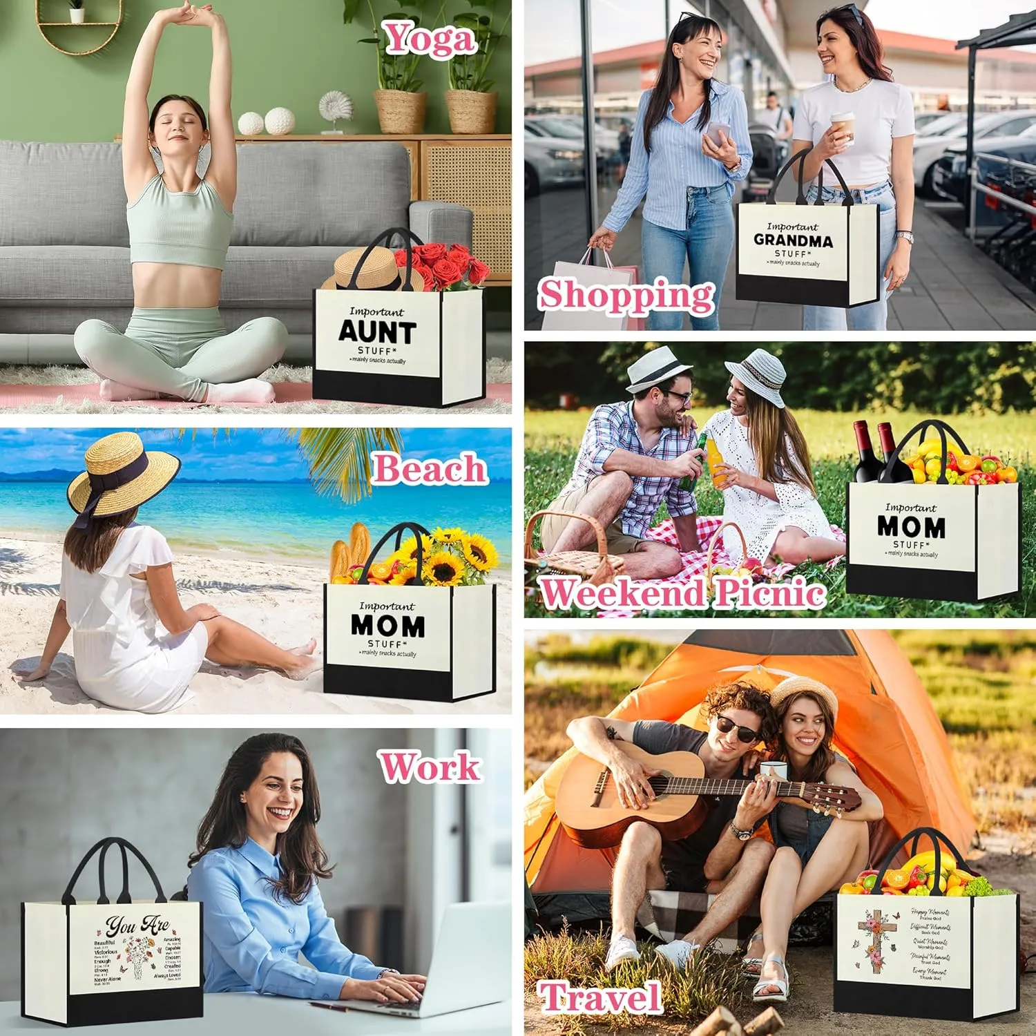 Aunt Gifts,Mothers Day Gift,Birthday Present for New Aunt from Nephew Niece,Women Canvas Tote Bag Shopping Bag Makeup Bag for Auntie,Best Aunt Ever Gifts