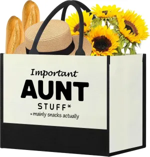 Aunt Gifts,Mothers Day Gift,Birthday Present for New Aunt from Nephew Niece,Women Canvas Tote Bag Shopping Bag Makeup Bag for Auntie,Best Aunt Ever Gifts
