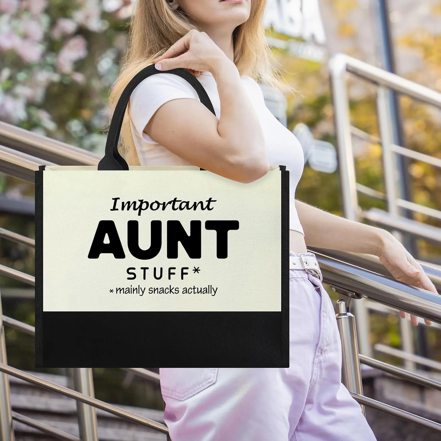 Aunt Gifts,Mothers Day Gift,Birthday Present for New Aunt from Nephew Niece,Women Canvas Tote Bag Shopping Bag Makeup Bag for Auntie,Best Aunt Ever Gifts