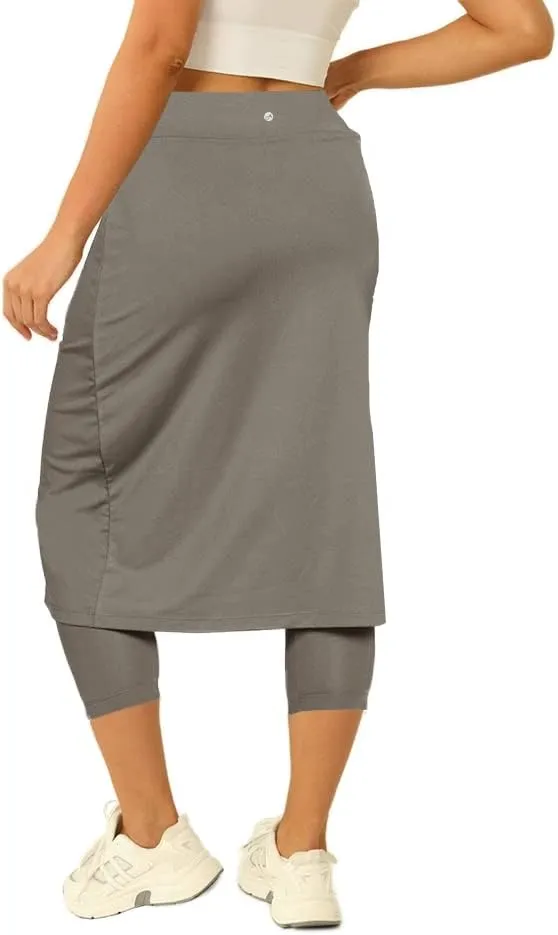 Aurgelmir Womens Tennis Skirt with Capris Leggings Golf Knee Length Skorts Athletic Long Skirts for Women with Pockets
