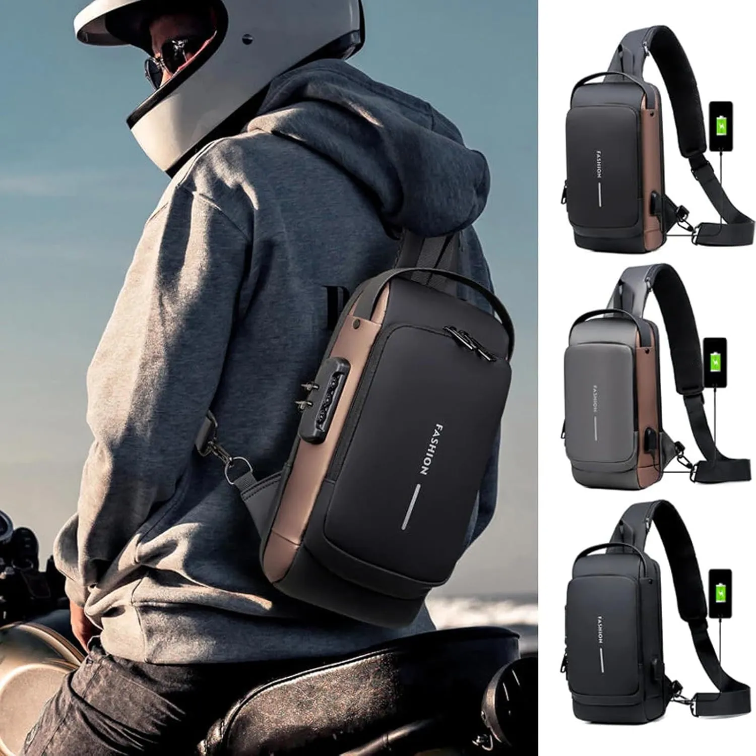 Auricz Bag, Auricz Sling Bag, New Carbon Fiber Streamline Anti-Theft Sling Bag, USB Charging Waterproof Cross Chest Bag (Black)