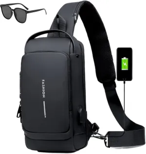Auricz Bag, Auricz Sling Bag, New Carbon Fiber Streamline Anti-Theft Sling Bag, USB Charging Waterproof Cross Chest Bag (Black)