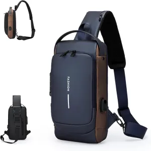 Auricz Bag, Auricz Sling Bag, New Carbon Fiber Streamline Anti-Theft Sling Bag, Usb Charging Waterproof Shoulder Backpack (Blue with gold)