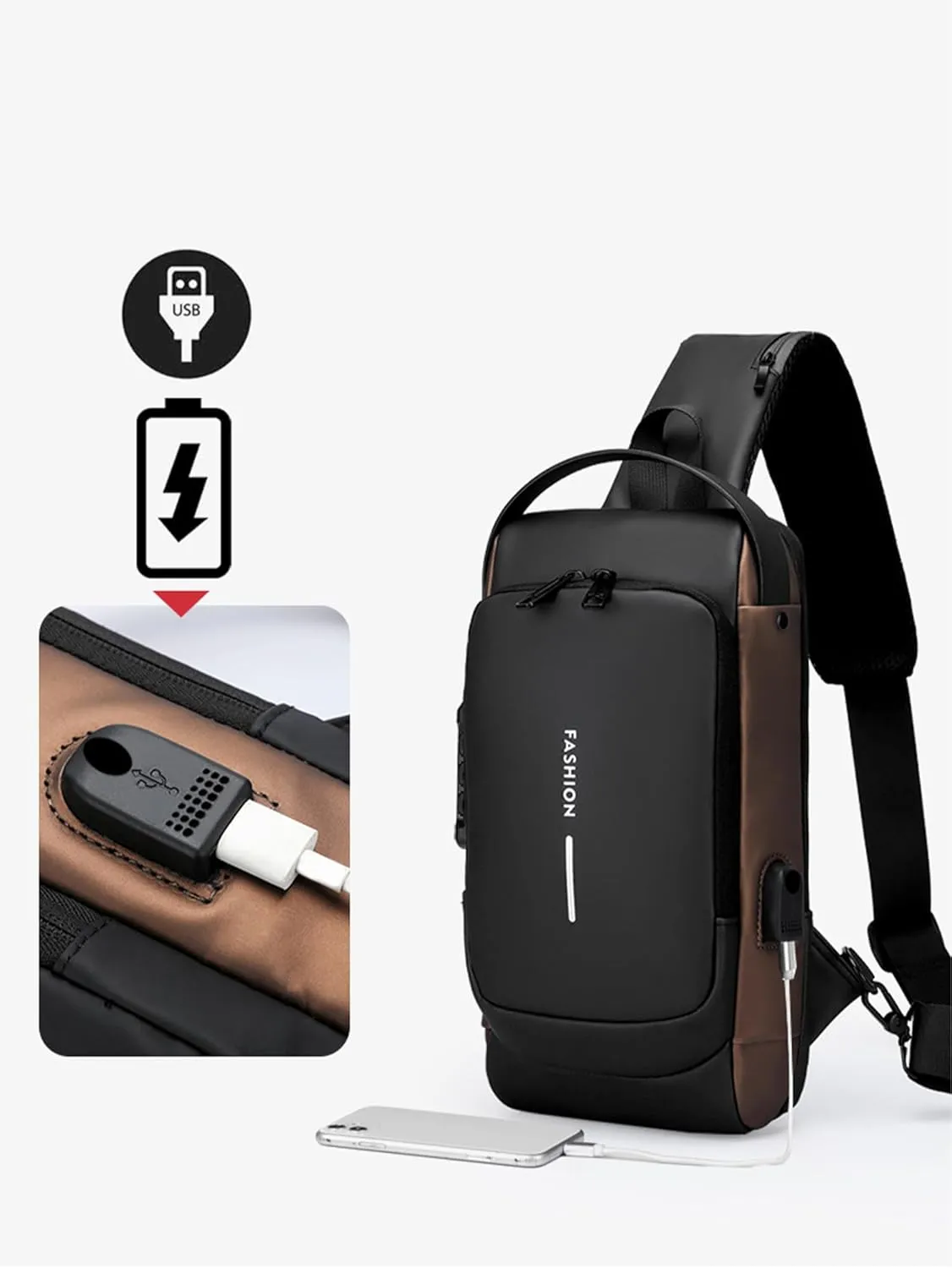 Auricz Bag, Auricz Sling Bag, New Carbon Fiber Streamline Anti-Theft Sling Bag, Usb Charging Waterproof Shoulder Backpack (Blue with gold)