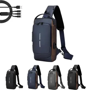 Auricz Sling Bag, Auricz Bag, Leyweio Carbon Fiber Streamline Anti-Theft Sling Bags, Waterproof USB Charging Sports Shoulder Crossbody Chest Backpack (D)