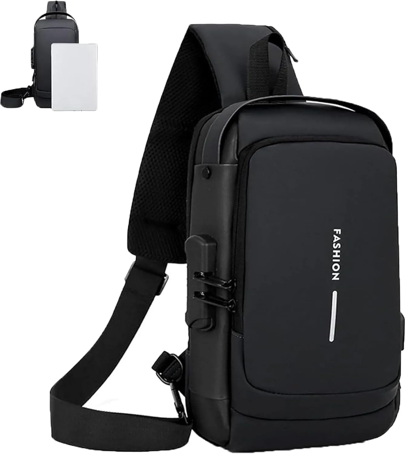 Auricz Sling Bag,New Carbon Fiber Streamline Anti-Theft Sling Bag, for Travel Gym Sports,Anti-Theft and Waterproof (Black)