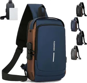 Auricz Sling Bag,New Carbon Fiber Streamline Anti-Theft Sling Bag, for Travel Gym Sports,Anti-Theft and Waterproof (Dark Blue)