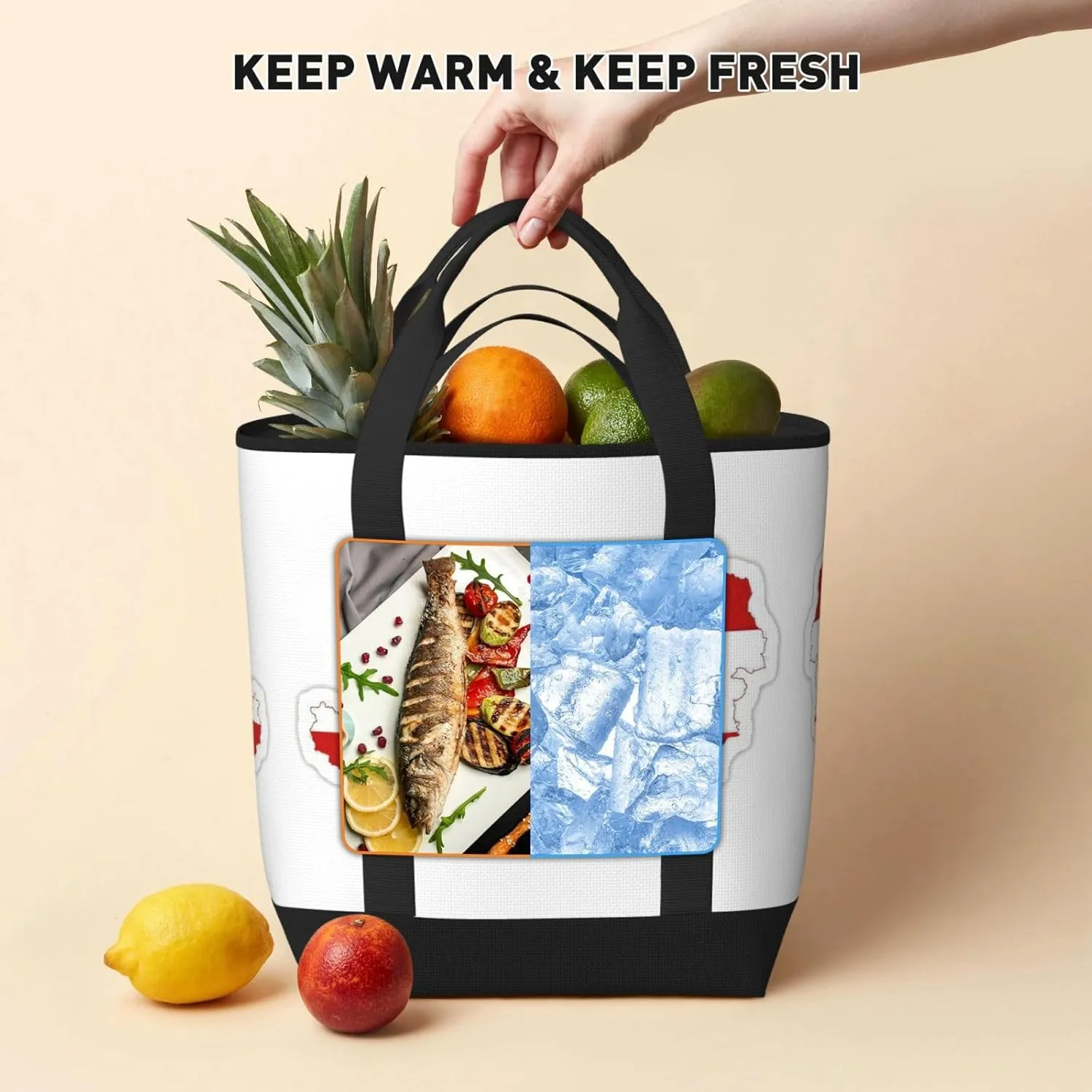 Austrian Flag Map Beach bag suitable for women Large insulated grocery shopping bag with pocket zipper canvas handbag