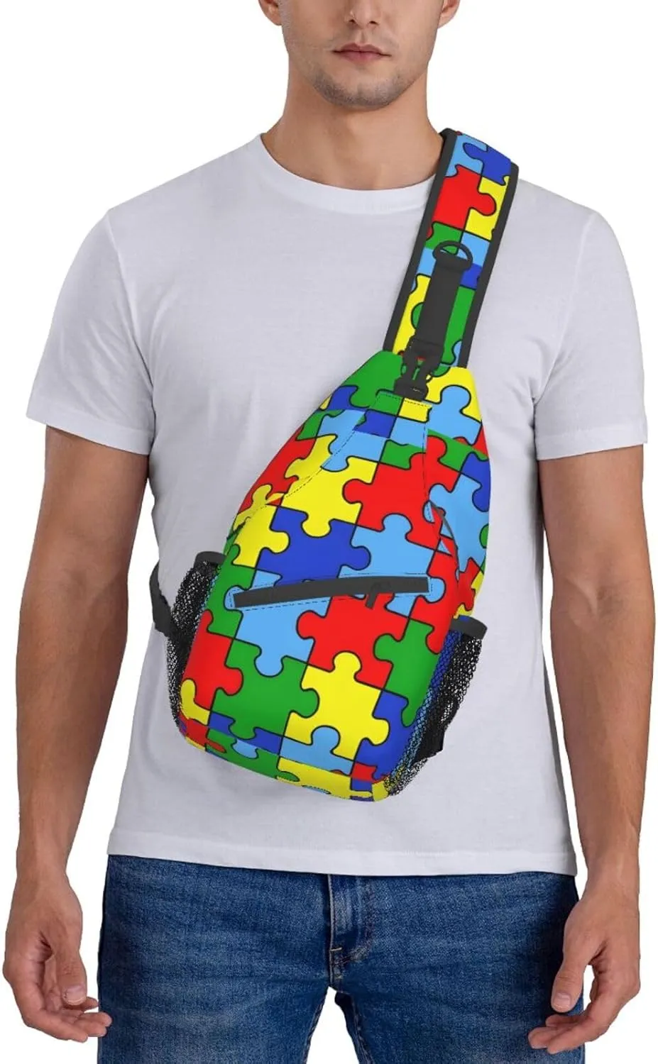 Autism Awareness Bags Women Men Autism Chest Sling Backpack Daypack Crossbody Bag for Outdoors Hiking Traveling
