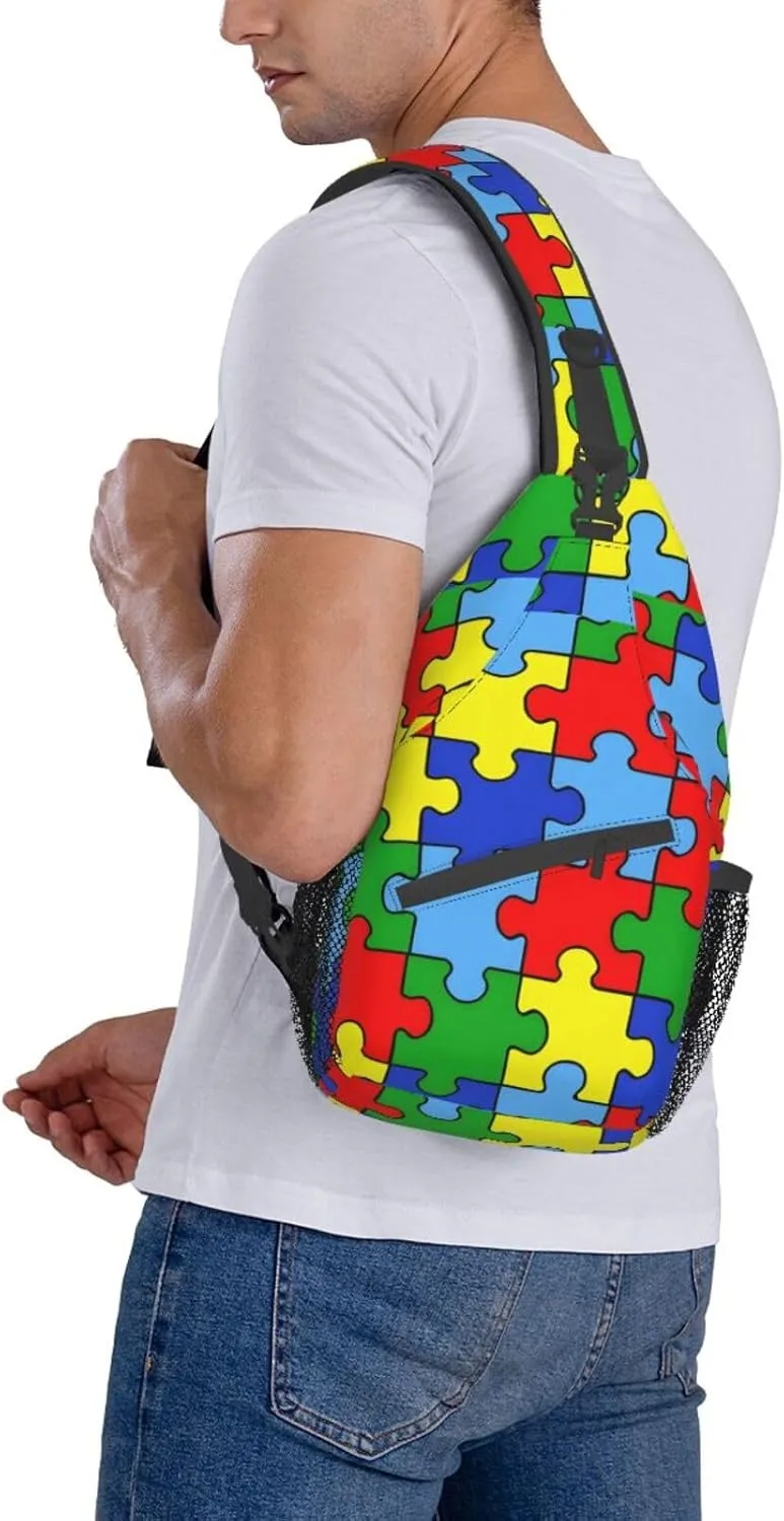 Autism Awareness Bags Women Men Autism Chest Sling Backpack Daypack Crossbody Bag for Outdoors Hiking Traveling
