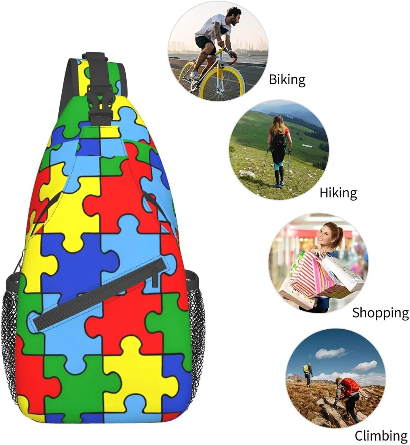 Autism Awareness Bags Women Men Autism Chest Sling Backpack Daypack Crossbody Bag for Outdoors Hiking Traveling