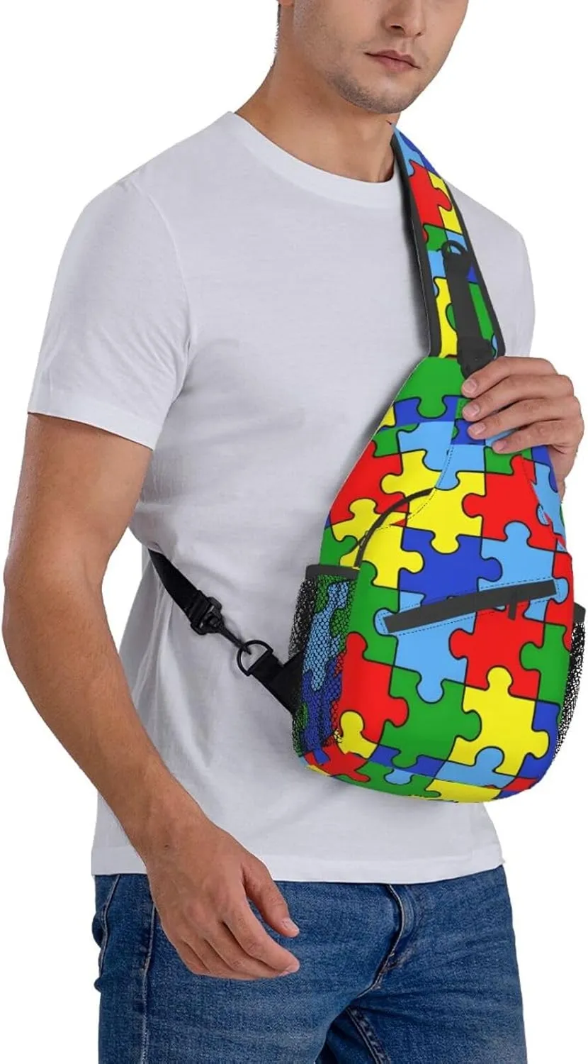 Autism Awareness Bags Women Men Autism Chest Sling Backpack Daypack Crossbody Bag for Outdoors Hiking Traveling