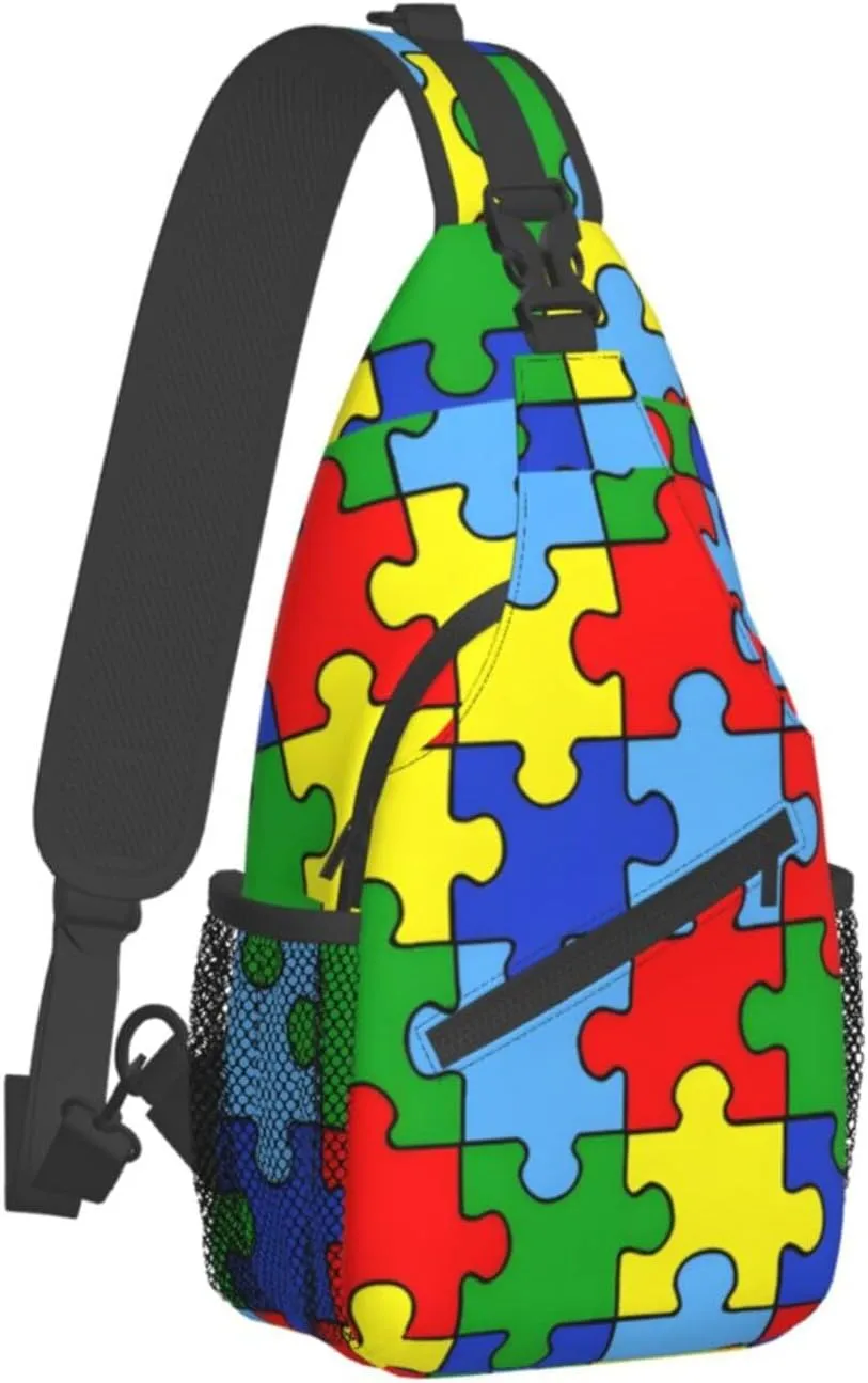 Autism Awareness Bags Women Men Autism Chest Sling Backpack Daypack Crossbody Bag for Outdoors Hiking Traveling