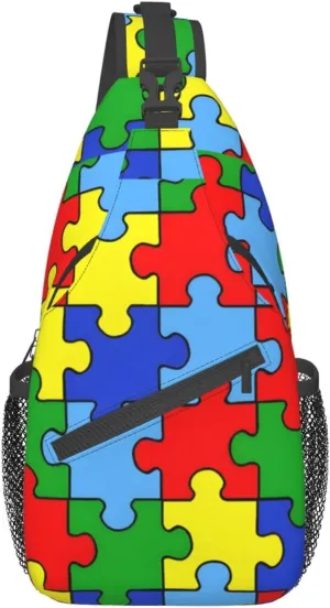 Autism Awareness Bags Women Men Autism Chest Sling Backpack Daypack Crossbody Bag for Outdoors Hiking Traveling