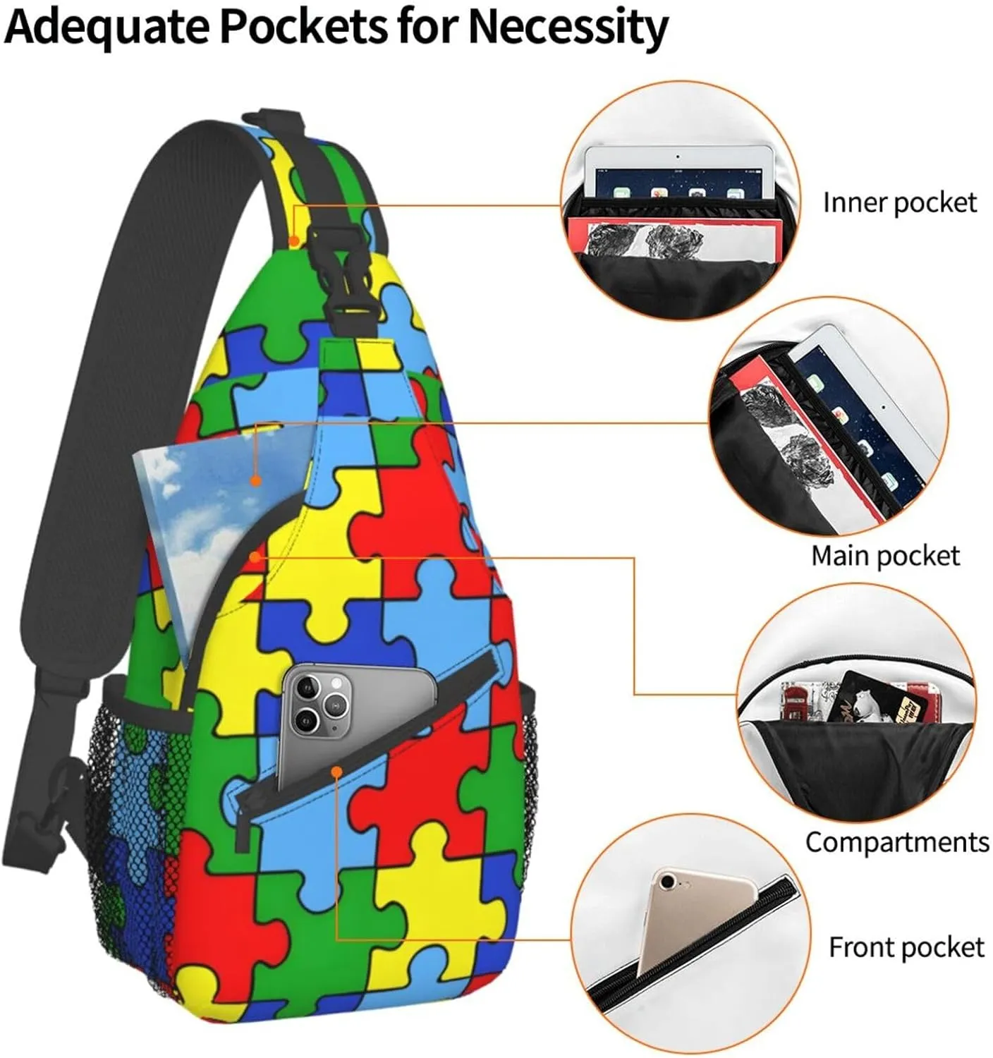 Autism Awareness Bags Women Men Autism Chest Sling Backpack Daypack Crossbody Bag for Outdoors Hiking Traveling