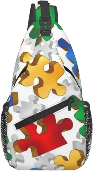 Autism Puzzle Sling Bag Crossbody Sling Backpack For Women Men Travel Hiking Daypack Chest Shoulder Bag