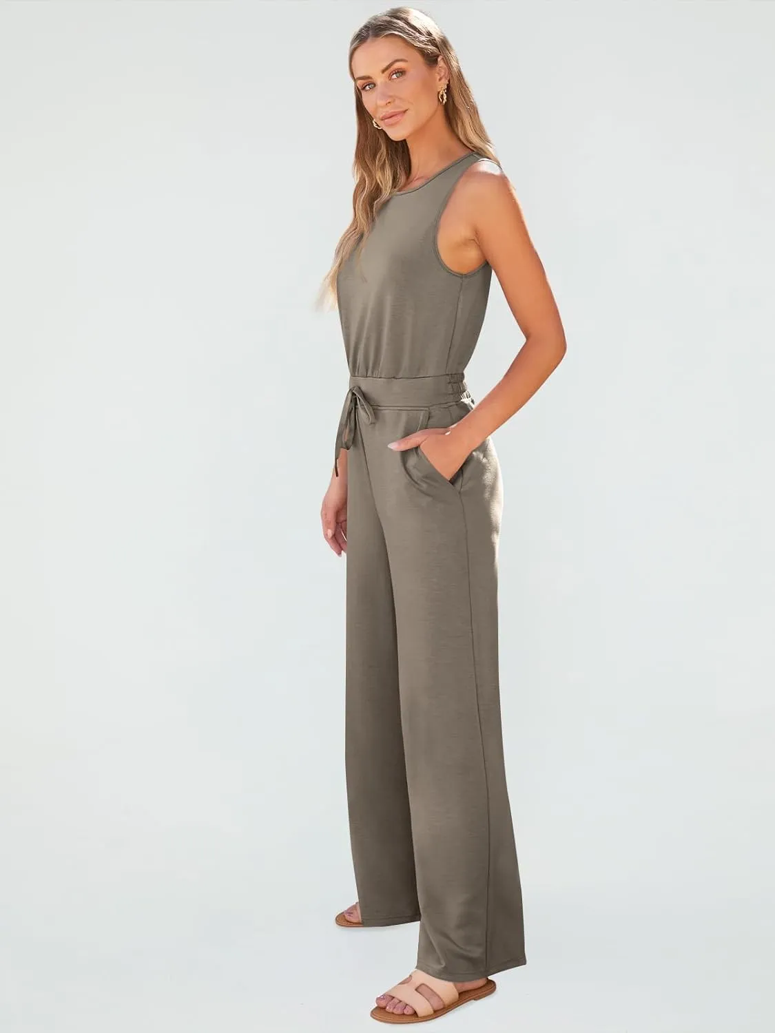 AUTOMET Womens Jumpsuits Dressy Summer Outfits Casual Sleeveless Wide Leg Long Pants Rompers Fashion Clothes