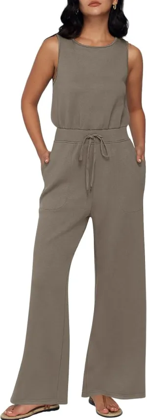 AUTOMET Womens Jumpsuits Dressy Summer Outfits Casual Sleeveless Wide Leg Long Pants Rompers Fashion Clothes