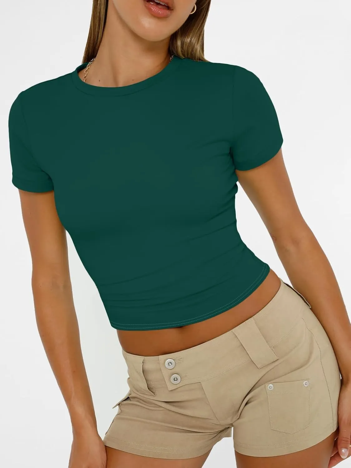 AUTOMET Womens Short Sleeve T Shirts Basic Summer 2025 Workout Tops Crew Neck Gym Crop Tops Trendy Y2K Clothes