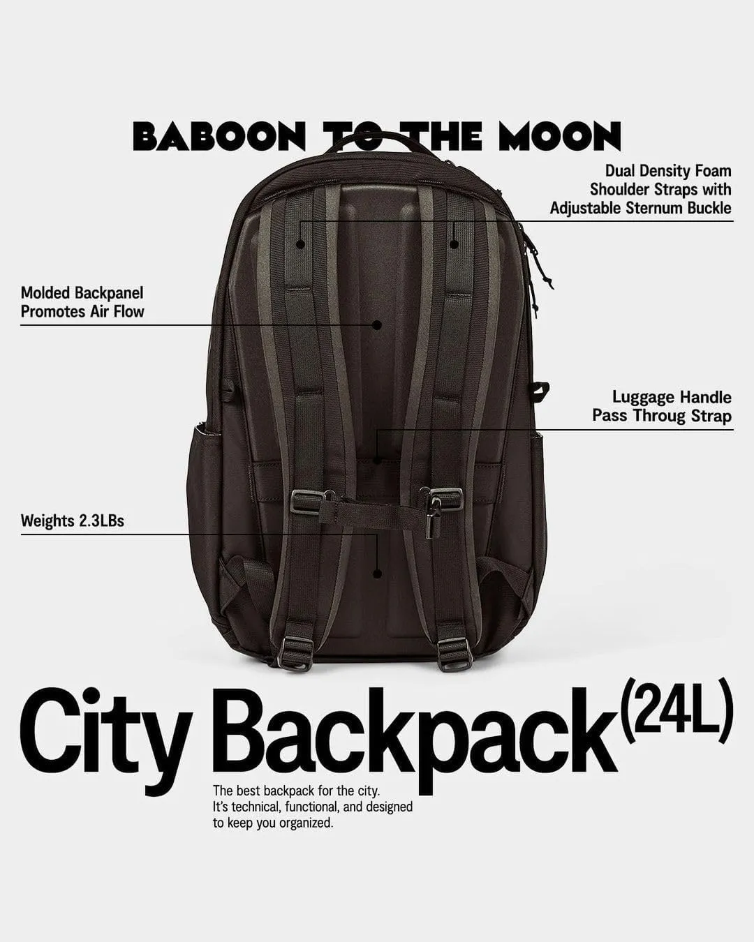 Baboon to the Moon City Backpack – Water Resistant Travel Backpack with Laptop Compartment, Lightweight Daypack for Men and Women, Work Back pack, Gym Bag, Bookbag