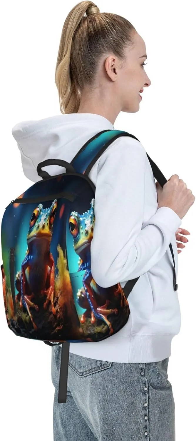 Backpack For Women Men Animal Tree Frog Art Painting Bookbag Lightweight Travel Casual Daypack Water Resistant Outdoor Hiking Sport Rucksack